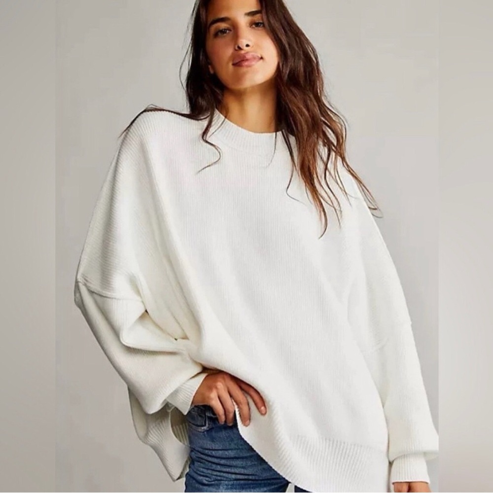 Free People Easy Street Tunic Oversized Boxy Knit Sweater Baby Blue Size Small
